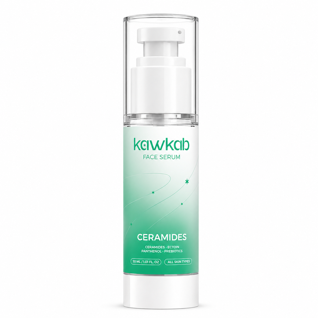 Kawkab Restore Ceramide Face Serum with Ectoin, Panthenol and Prebiotics, Deep Hydration and Skin Barrier Support for Dry and Sensitive Skin, 30ml