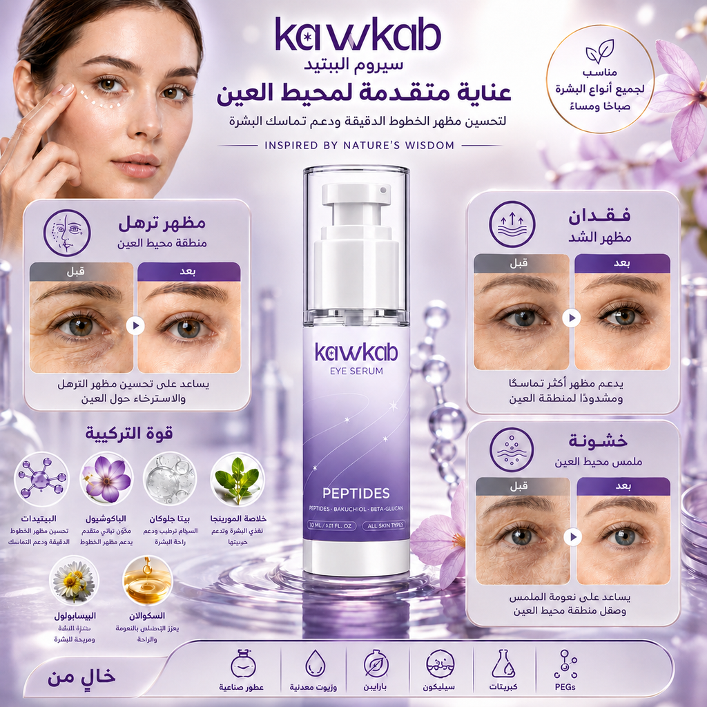 Kawkab Eye Renew Peptide Eye Serum with Bakuchiol and Beta-Glucan, Hydrates the Under-Eye Area and Helps Reduce the Appearance of Fine Lines, Fragrance-Free, 30ml