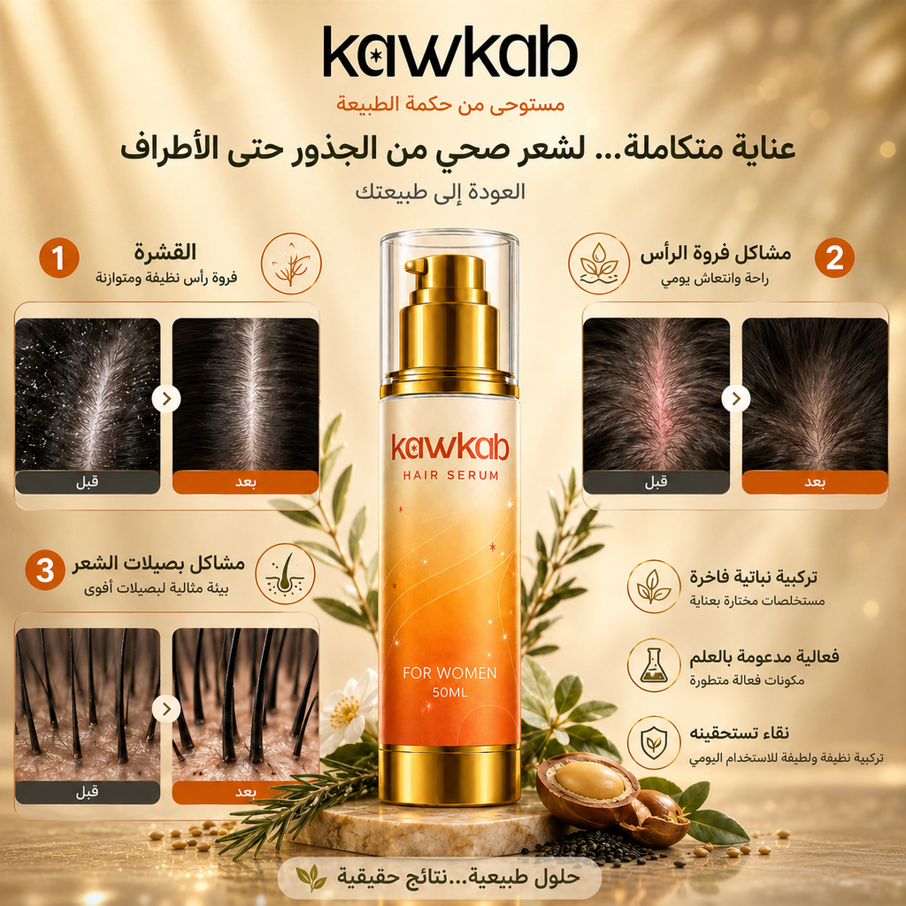 Kawkab Hair Growth Serum for Women with Rosemary, Biotin, Niacinamide and Peptides, Helps Reduce Hair Fall and Breakage, Supports Thicker-Looking Hair, Silicone-Free, 50ml