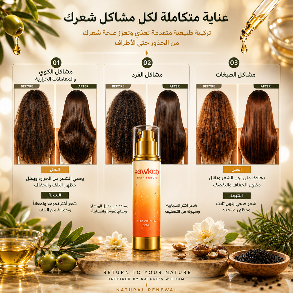 Kawkab Hair Growth Serum for Women with Rosemary, Biotin, Niacinamide and Peptides, Helps Reduce Hair Fall and Breakage, Supports Thicker-Looking Hair, Silicone-Free, 50ml
