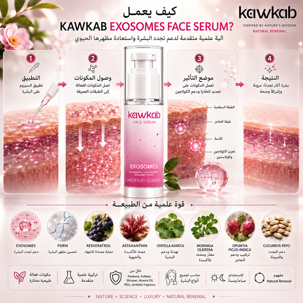 Kawkab Advanced Renewal Exosome Face Serum with PDRN, Resveratrol and Astaxanthin, Supports Firmer, Smoother and More Radiant-Looking Skin, Lightweight Formula, 30ml