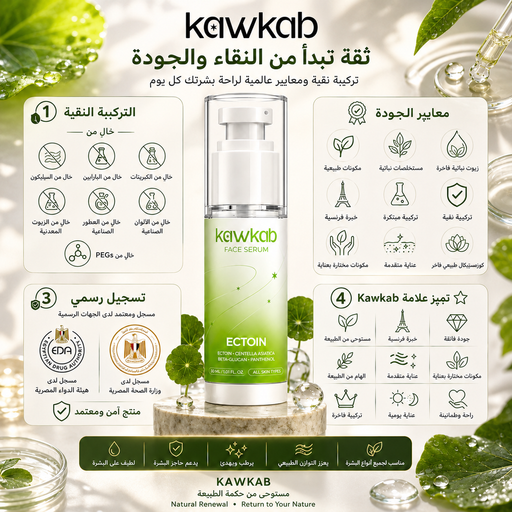 Kawkab Soothe Ectoin Face Serum with Centella, Beta-Glucan and Panthenol, Soothing Hydration and Skin Barrier Support for Sensitive and Stressed-Looking Skin, 30ml
