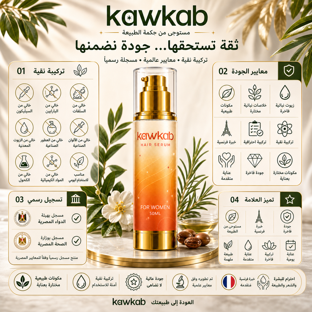 Kawkab Hair Growth Serum for Women with Rosemary, Biotin, Niacinamide and Peptides, Helps Reduce Hair Fall and Breakage, Supports Thicker-Looking Hair, Silicone-Free, 50ml