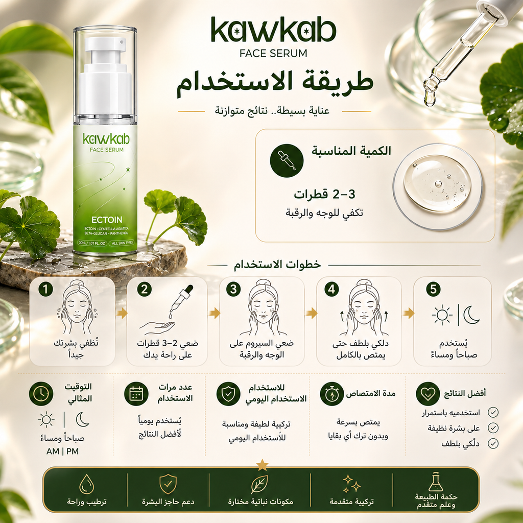 Kawkab Soothe Ectoin Face Serum with Centella, Beta-Glucan and Panthenol, Soothing Hydration and Skin Barrier Support for Sensitive and Stressed-Looking Skin, 30ml